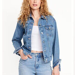 Old Navy Medium Wash Cotton Button-Up Jean Jacket with Long Sleeves and Pockets